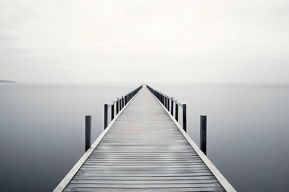 Wooden Pier on A Tranquil Lake Shrouded in Misty Wall Art Decor 100% Australian Made