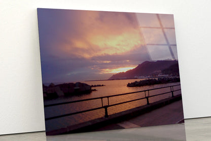 Sky With Sunset Behind Mountain Acrylic Glass Print Tempered Glass Wall Art 100% Made in Australia Ready to Hang