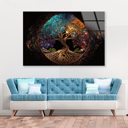 Oval Shaped Colorful Life of Tree Acrylic Glass Print Tempered Glass Wall Art 100% Made in Australia Ready to Hang