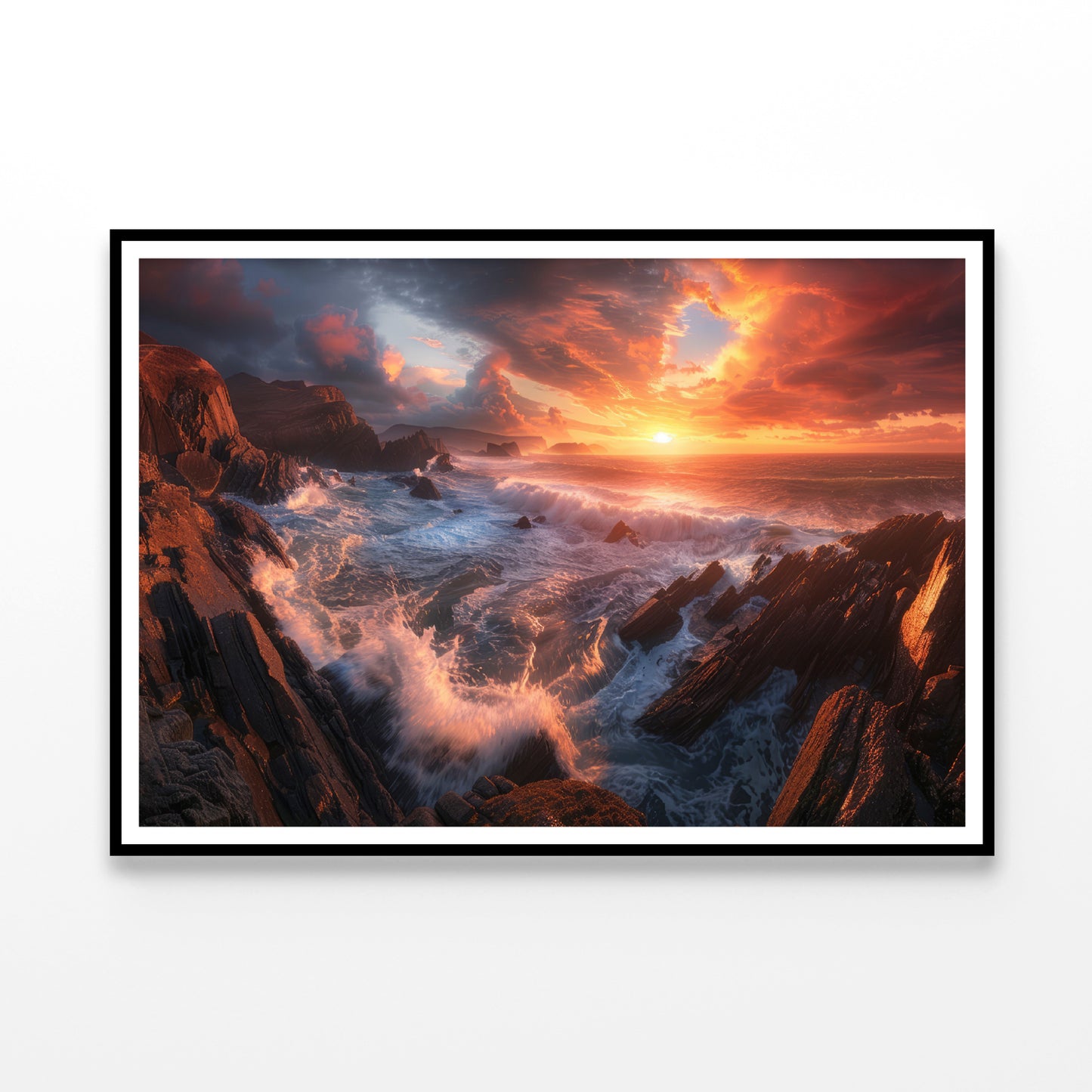 Sunset over a Rocky Beach Home Decor Premium Quality Poster Print Choose Your Sizes