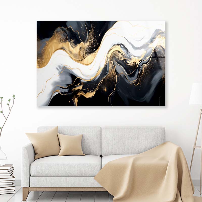 Gold Abstract Black Marble Acrylic Glass Print Tempered Glass Wall Art 100% Made in Australia Ready to Hang