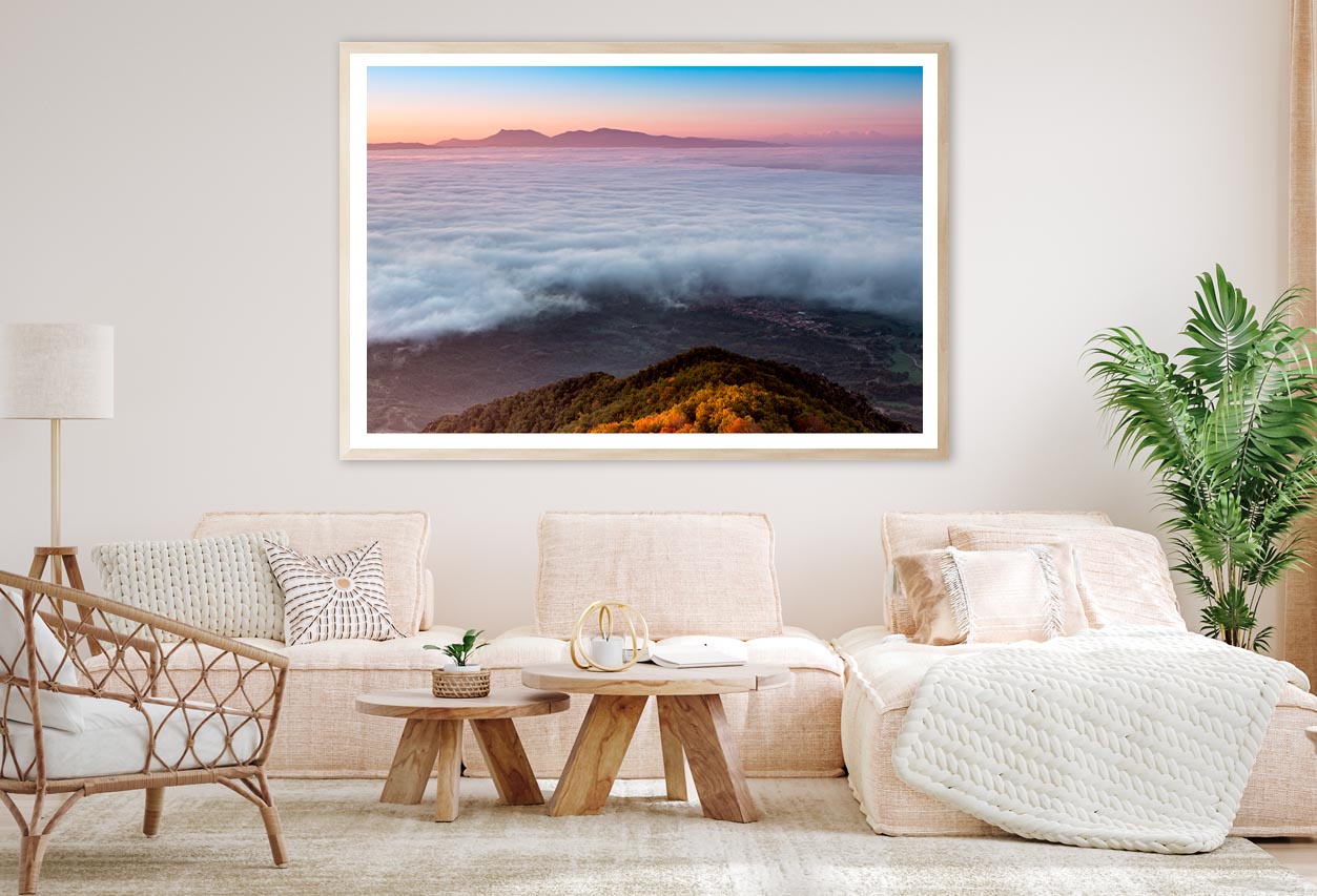 Foggy Dawn Mountains with Beach Home Decor Premium Quality Poster Print Choose Your Sizes