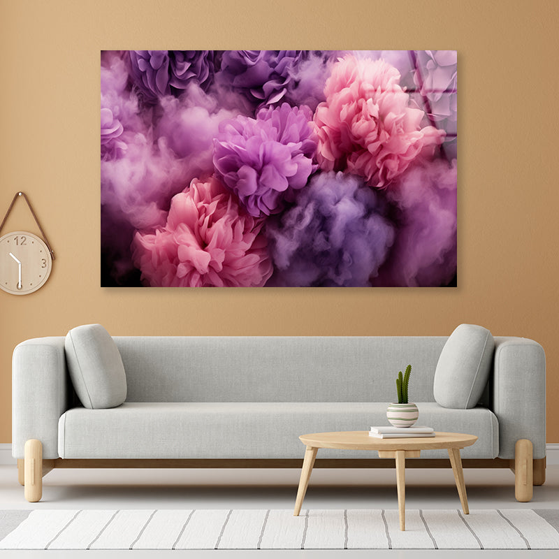 Bunch of Flowers with Pink Smoke Acrylic Glass Print Tempered Glass Wall Art 100% Made in Australia Ready to Hang