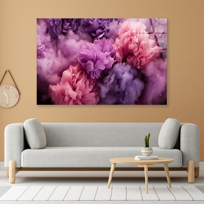 Bunch of Flowers with Pink Smoke Acrylic Glass Print Tempered Glass Wall Art 100% Made in Australia Ready to Hang