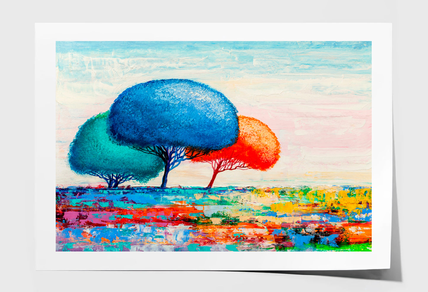 Colorful Autumn Trees Shape Oil Painting Wall Art Limited Edition High Quality Print Unframed Roll Canvas None