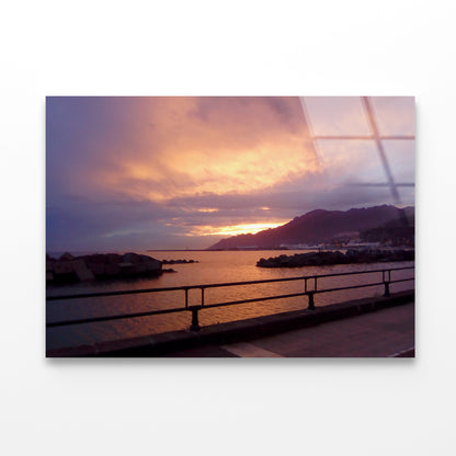 Sky With Sunset Behind Mountain Acrylic Glass Print Tempered Glass Wall Art 100% Made in Australia Ready to Hang