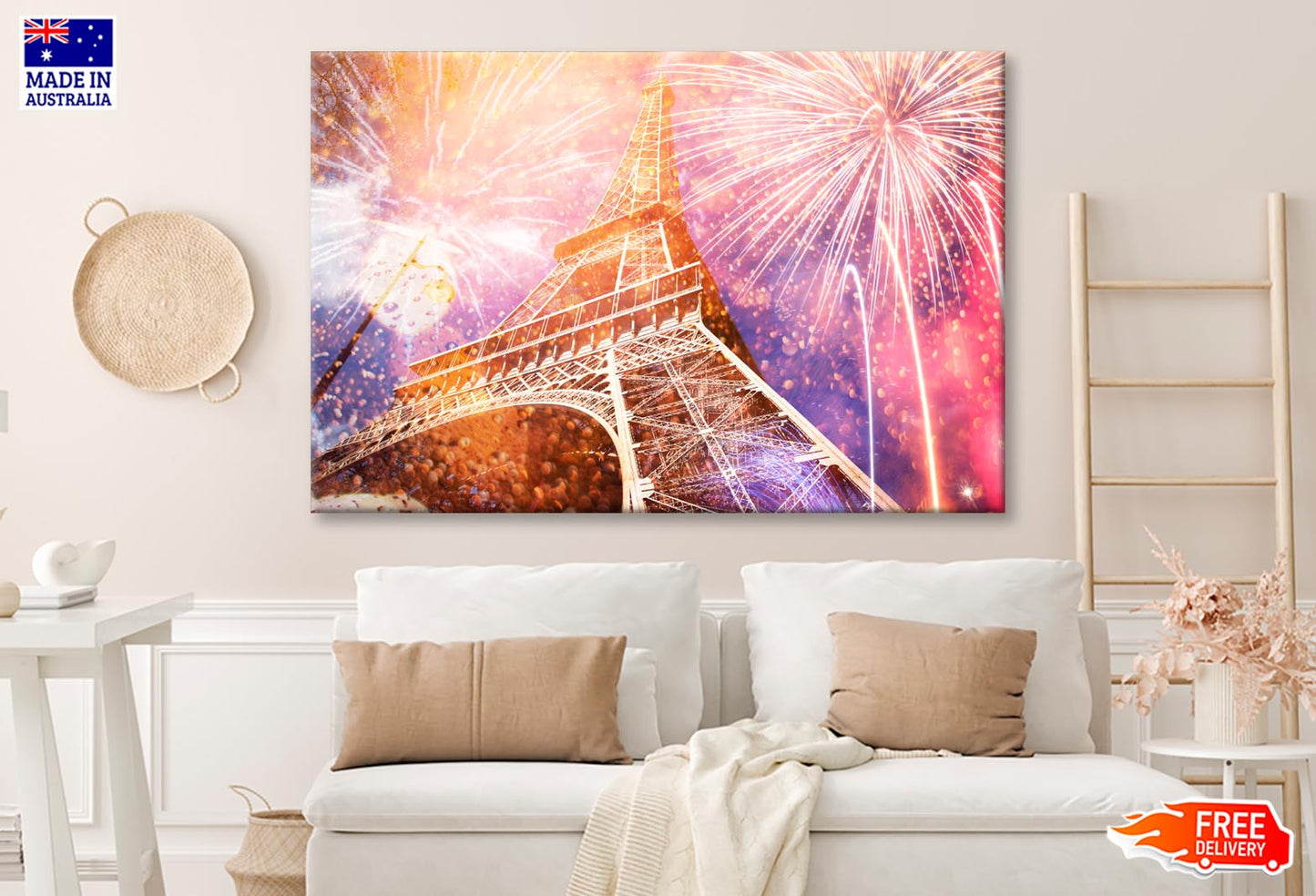 Fireworks In the Sky Over the Eiffel Tower Wall Art Decor 100% Australian Made