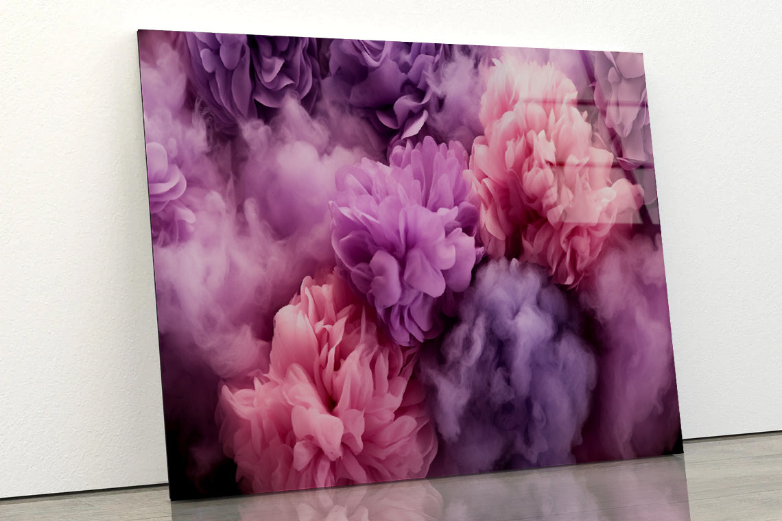 Bunch of Flowers with Pink Smoke Acrylic Glass Print Tempered Glass Wall Art 100% Made in Australia Ready to Hang