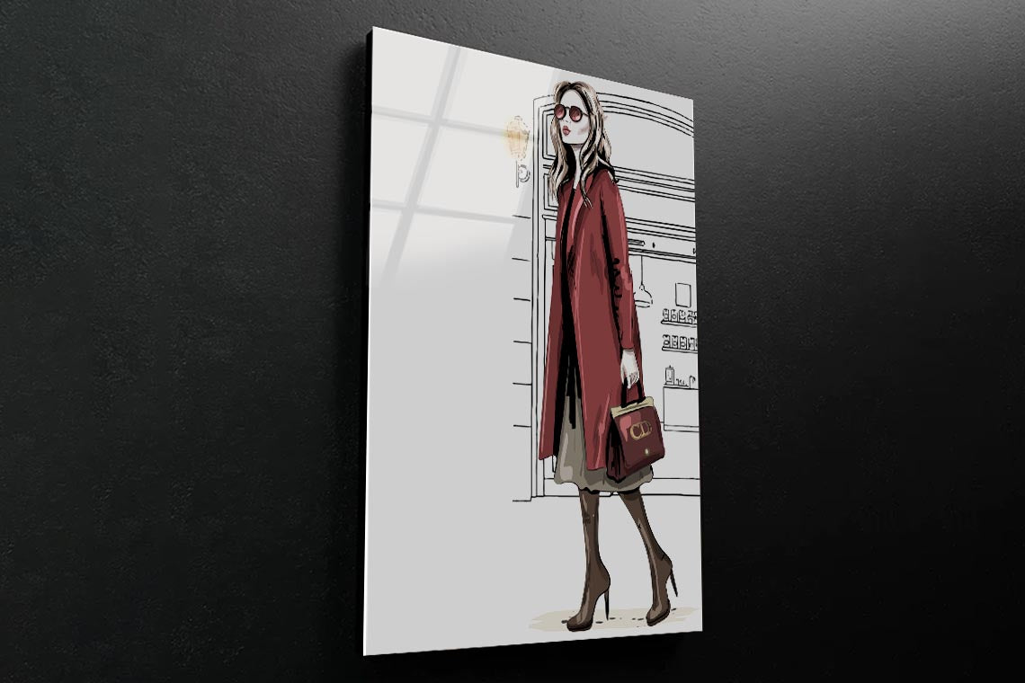 Girl with Red Coat 3D Design Acrylic Glass Print Tempered Glass Wall Art 100% Made in Australia Ready to Hang