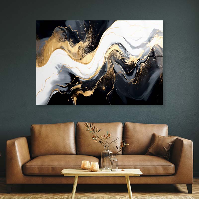 Gold Abstract Black Marble Acrylic Glass Print Tempered Glass Wall Art 100% Made in Australia Ready to Hang