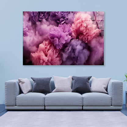 Bunch of Flowers with Pink Smoke Acrylic Glass Print Tempered Glass Wall Art 100% Made in Australia Ready to Hang