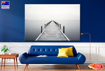 Wooden Pier on A Tranquil Lake Shrouded in Misty Wall Art Decor 100% Australian Made