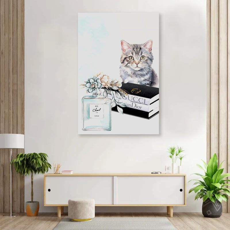 Perfume with Cat 3D Design Acrylic Glass Print Tempered Glass Wall Art 100% Made in Australia Ready to Hang