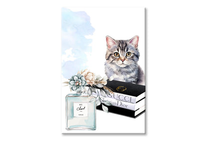 Perfume with Cat Wall Art Limited Edition High Quality Print Stretched Canvas None