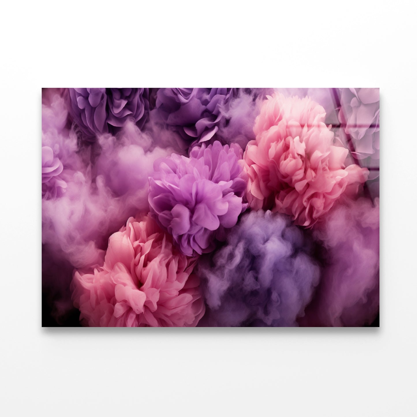 Bunch of Flowers with Pink Smoke Acrylic Glass Print Tempered Glass Wall Art 100% Made in Australia Ready to Hang