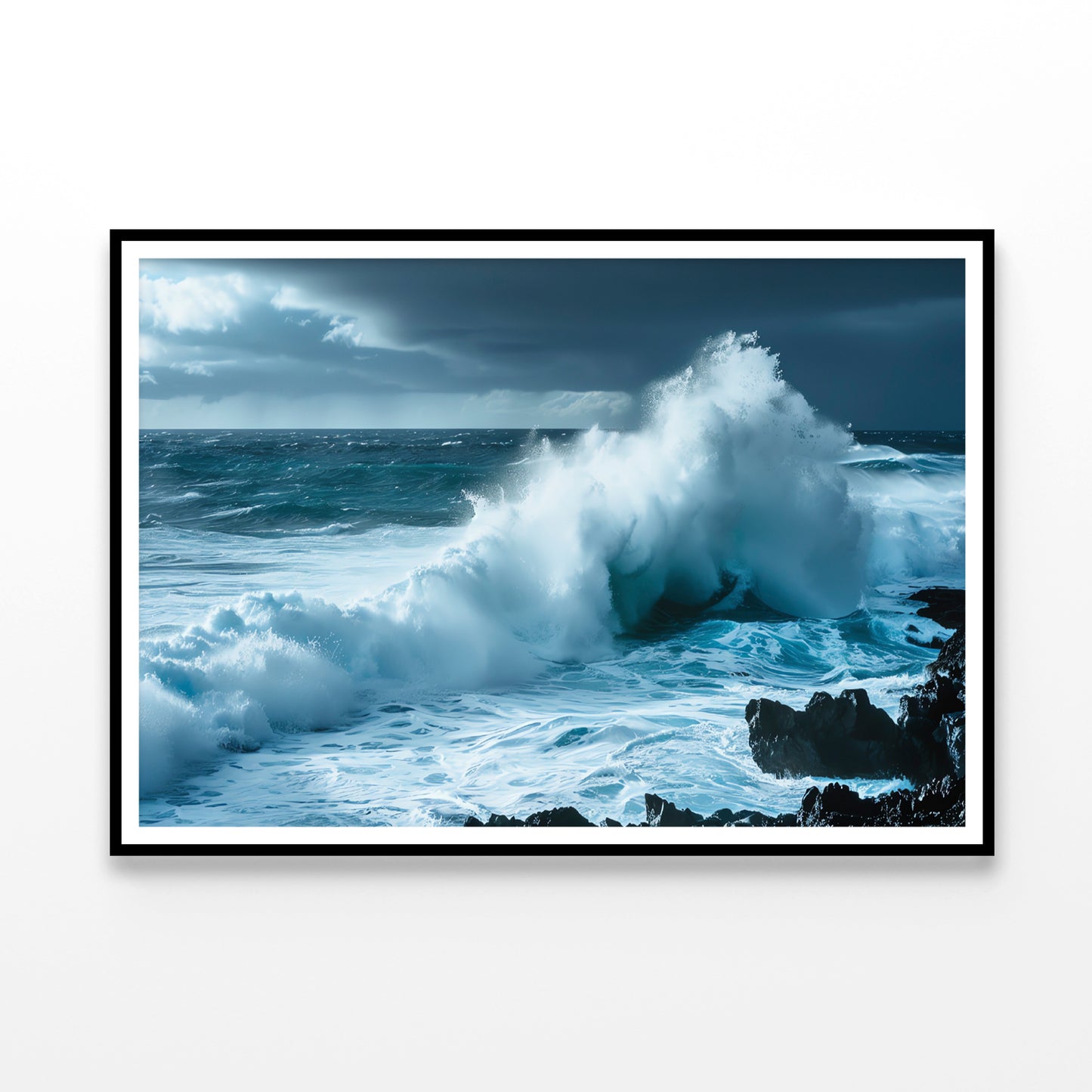 Large Wave Crashing Into Rocks, Sky Home Decor Premium Quality Poster Print Choose Your Sizes