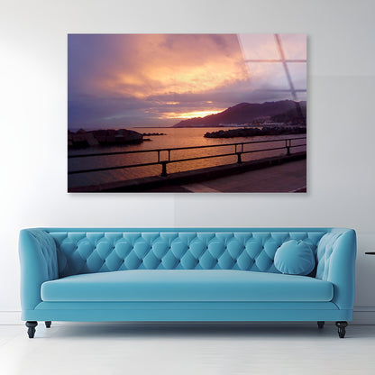 Sky With Sunset Behind Mountain Acrylic Glass Print Tempered Glass Wall Art 100% Made in Australia Ready to Hang