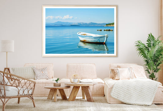 Small White Fishing Boat Floating Alone Home Decor Premium Quality Poster Print Choose Your Sizes