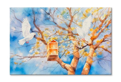 Two Wood Pigeons Watercolor Painting Wall Art Limited Edition High Quality Print