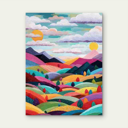 Vibrant Multicolor Rolling Hills & Pastel Sky Metal Print Ready to Hang
