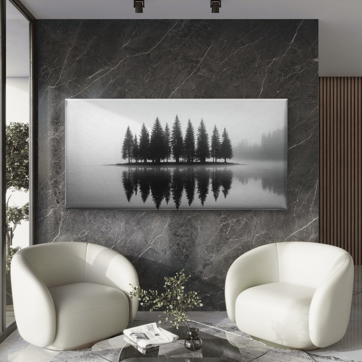 Misty Forest Reflections Wall Art Canvas Office Home Room Framed 120x60cm