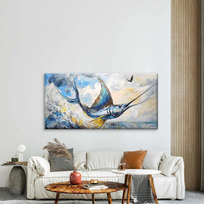 Abstract Painting of an Ocean Wall Art Canvas Office Home Room Framed 120x60cm