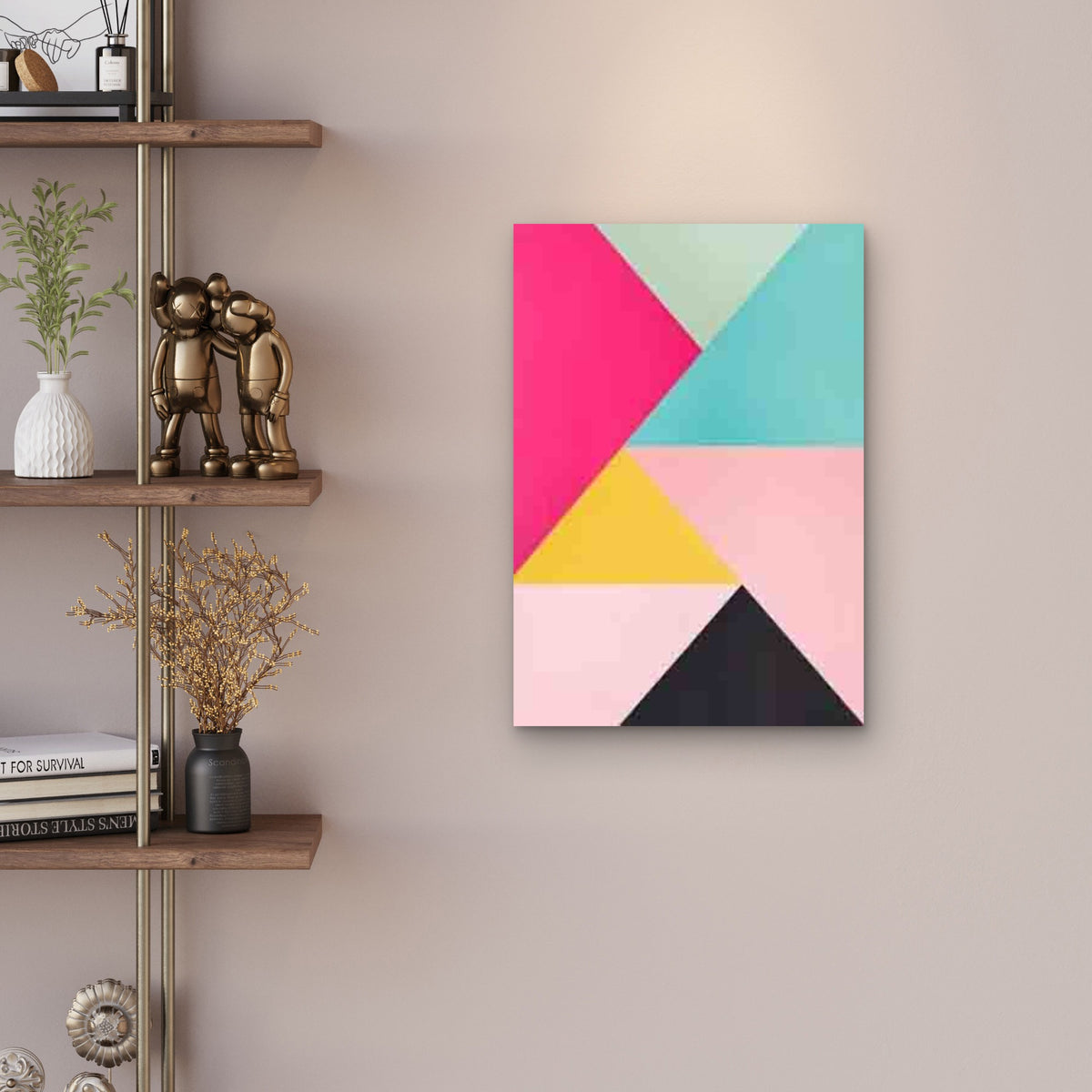 Vibrant Triangles And Squares Abstract Geometric 60x90cm Metal Print Ready to Hang