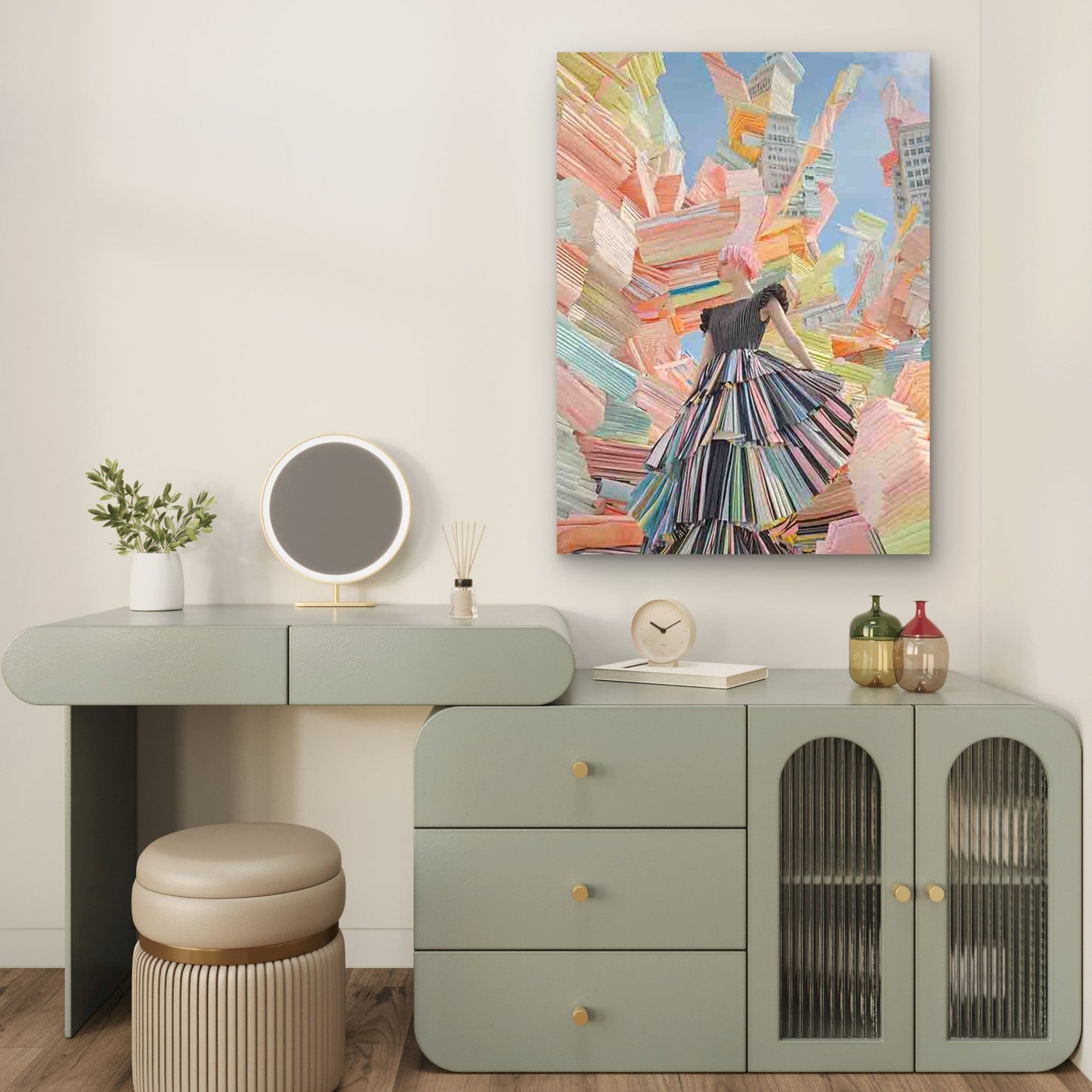 Elegant 'Sexy Model' on Colorful Abstract Cityscape 60x90cm Metal Print Ready to Hang - Bella Home Decor