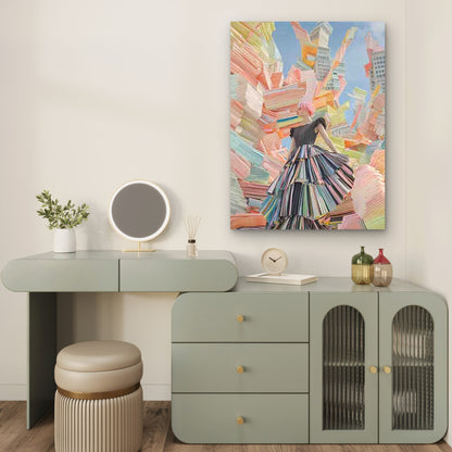 Elegant 'Sexy Model' on Colorful Abstract Cityscape 60x90cm Metal Print Ready to Hang - Bella Home Decor