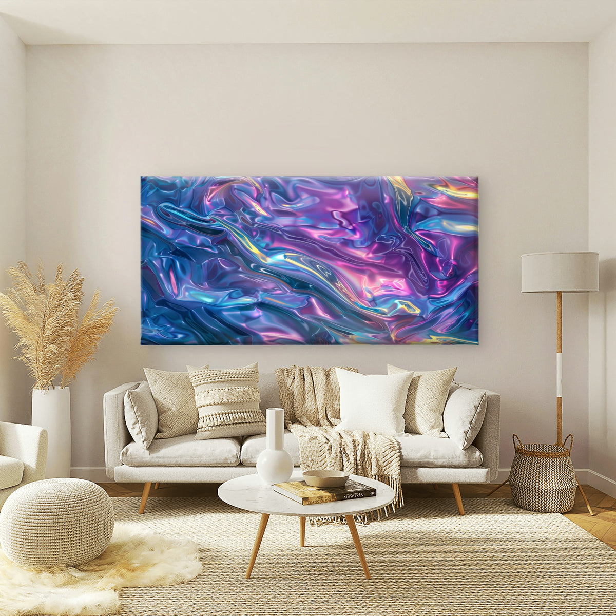 Holographic Liquid Waves Wall Art Canvas Office Home Room Framed 120x60cm