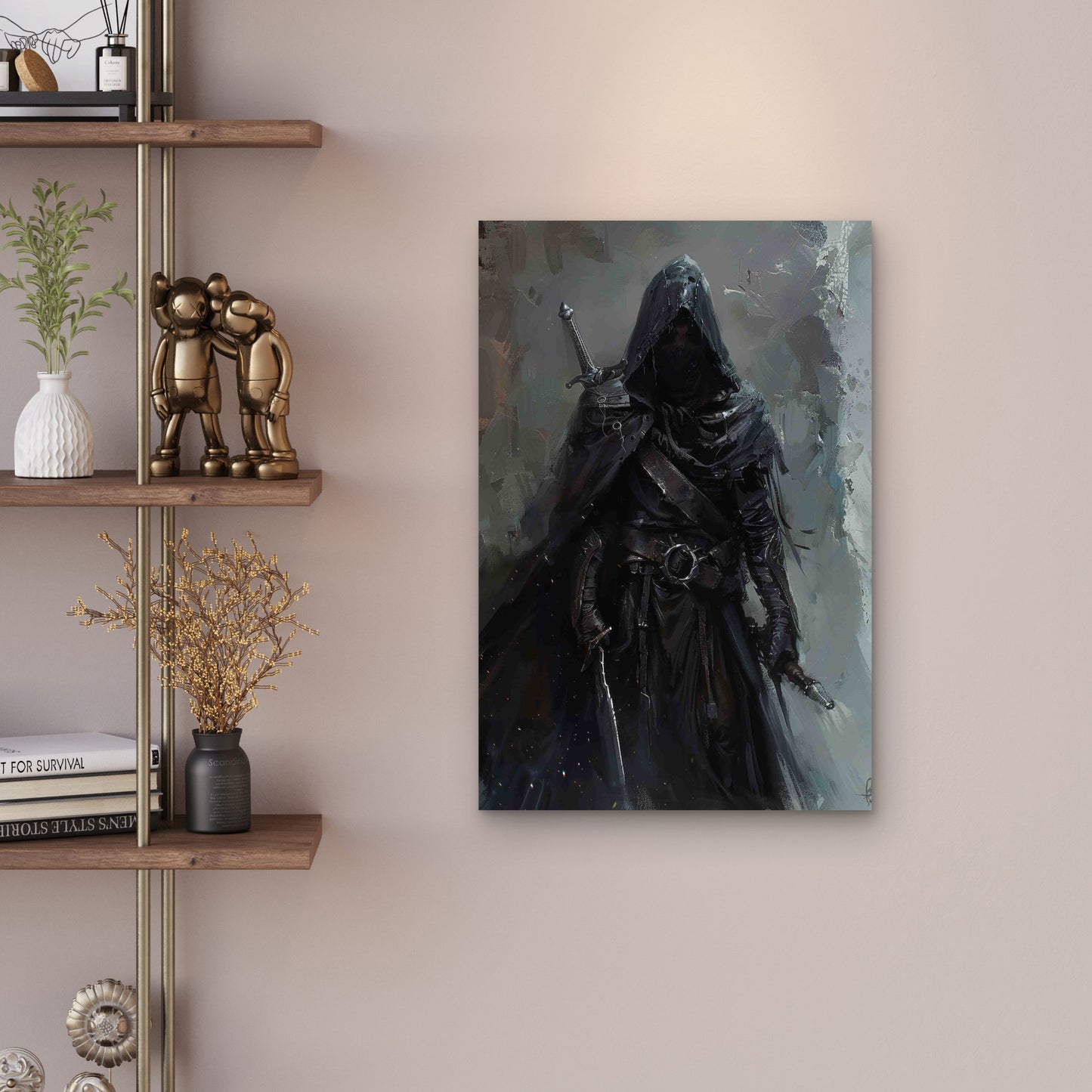 Hooded Warrior with Sword 60x90cm Metal Print Ready to Hang
