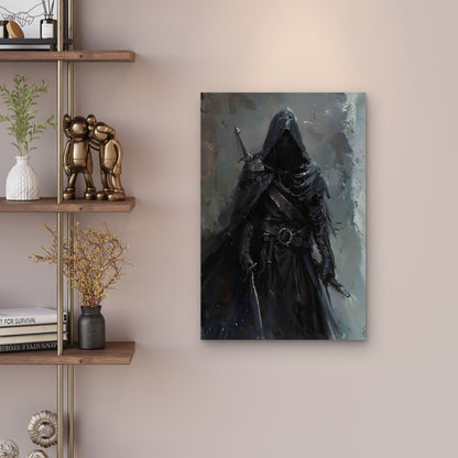 Hooded Warrior with Sword Metal Print Ready to Hang