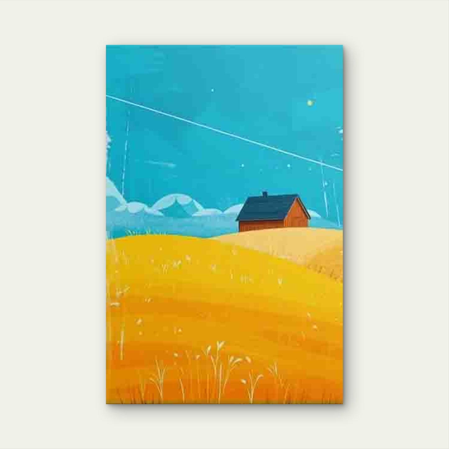 Vintage Barnyand In Yellow Field 60x90cm Metal Print Ready to Hang