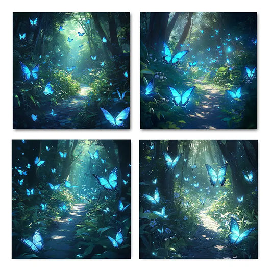 4pcs Butterfly Forest Road Glitter Wall Art Canvas Framed