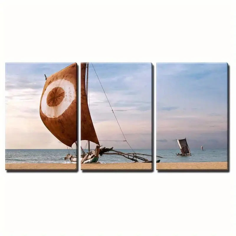 3pcs Coastal Fishing Boat Metal Print Ready to Hang Art