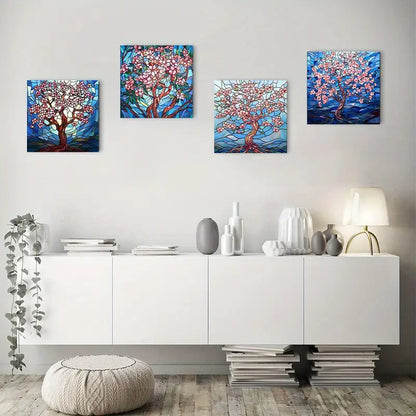 4pcs Cherry Blossom Tree Canvas Wall Art Canvas Framed