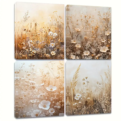 4pcs Spring/Summer Wildflowers Wall Art Canvas Framed