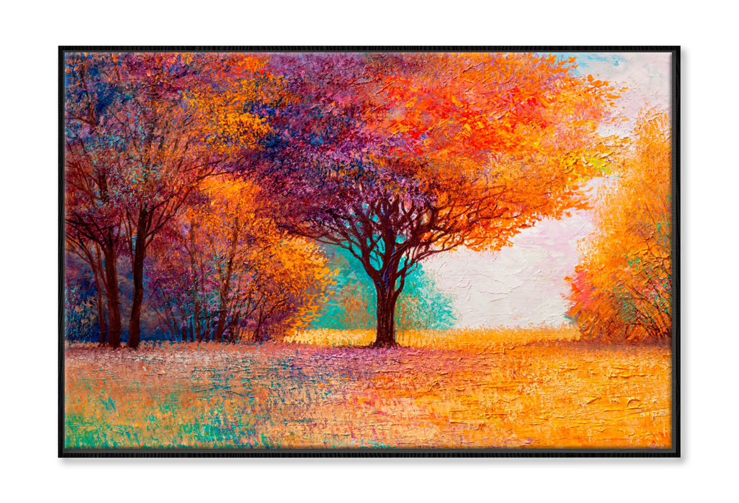 Colorful Trees In Autumn Oil Painting Wall Art Limited Edition High Quality Print Canvas Box Framed Black