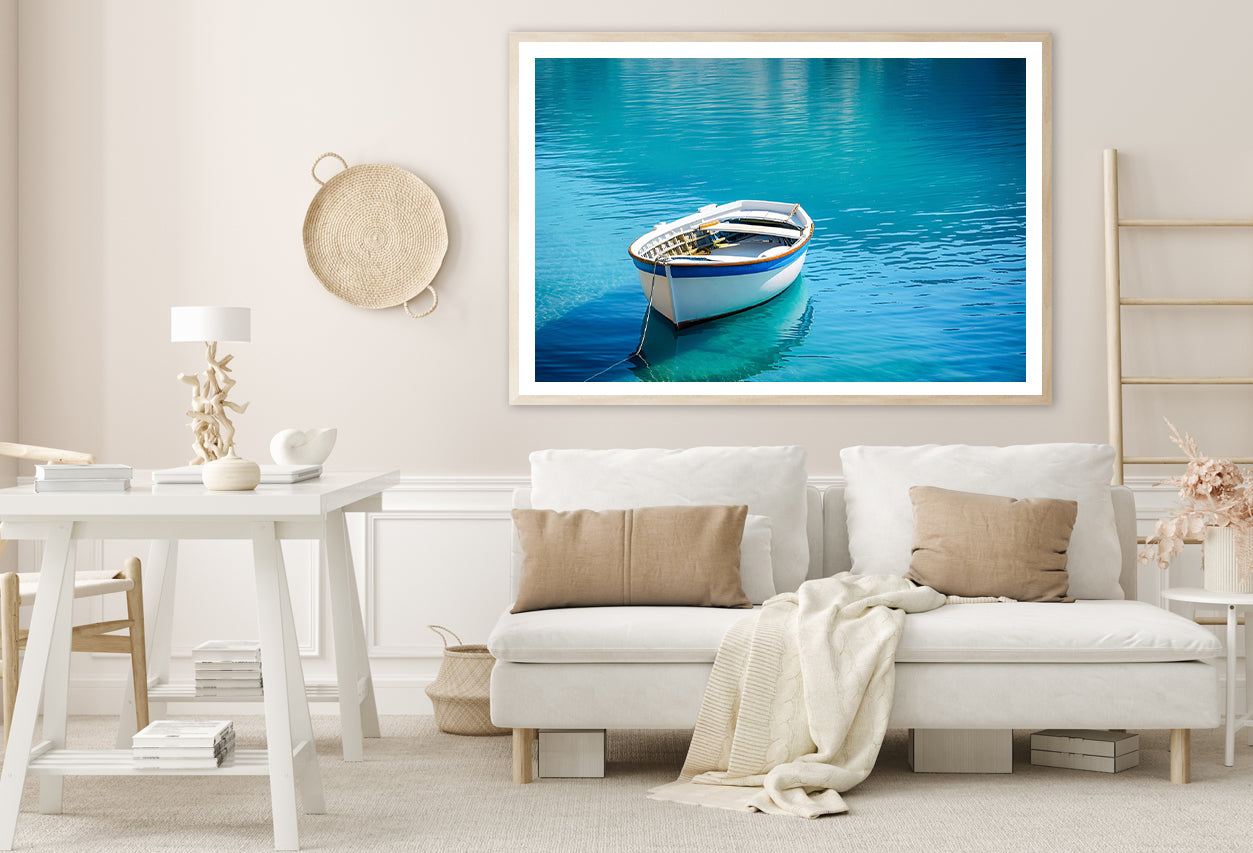 Small White Fishing Boat Floating Alone Home Decor Premium Quality Poster Print Choose Your Sizes