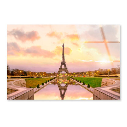 View Of the Eiffel Tower from The Reflecting Pool Acrylic Glass Print Tempered Glass Wall Art 100% Made in Australia Ready to Hang