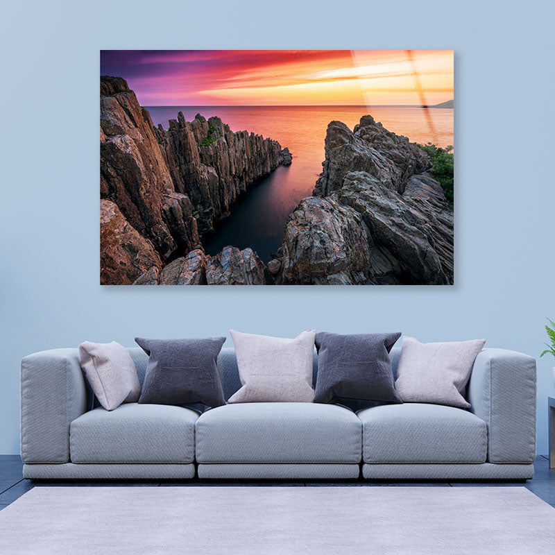 Tojinbo Cliffs at Dusk Acrylic Glass Print Tempered Glass Wall Art 100% Made in Australia Ready to Hang