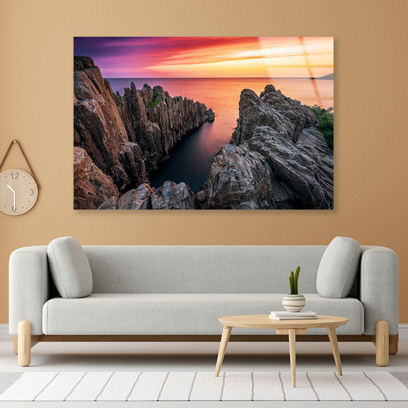 Tojinbo Cliffs at Dusk Acrylic Glass Print Tempered Glass Wall Art 100% Made in Australia Ready to Hang