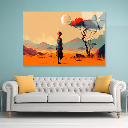 Man Walking in African Desert Acrylic Glass Print Tempered Glass Wall Art 100% Made in Australia Ready to Hang