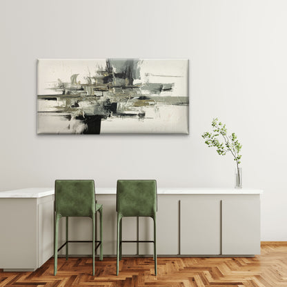 Grey Abstract Oil Painting Wall Art Canvas Office Home Room Framed 120x60cm