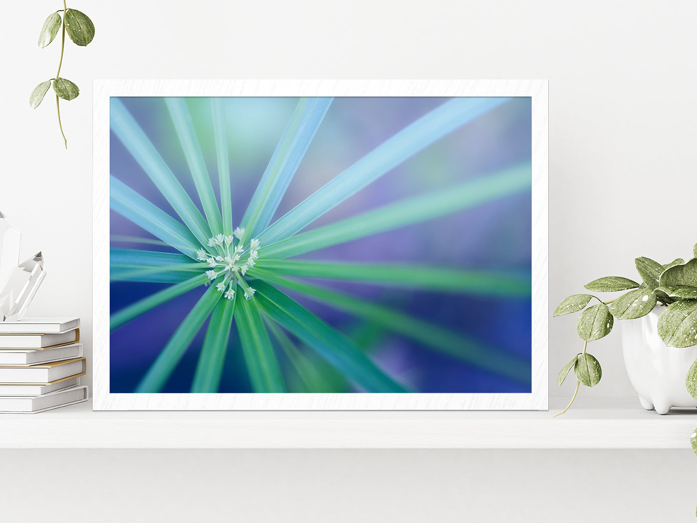 Palm Leaf Macro View Nature Glass Framed Wall Art, Ready to Hang Quality Print Without White Border White