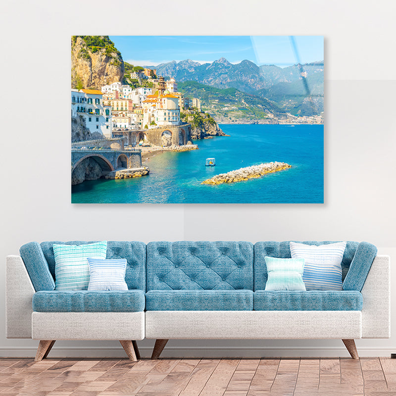 Small Rocky Island in Blue Ocean Acrylic Glass Print Tempered Glass Wall Art 100% Made in Australia Ready to Hang