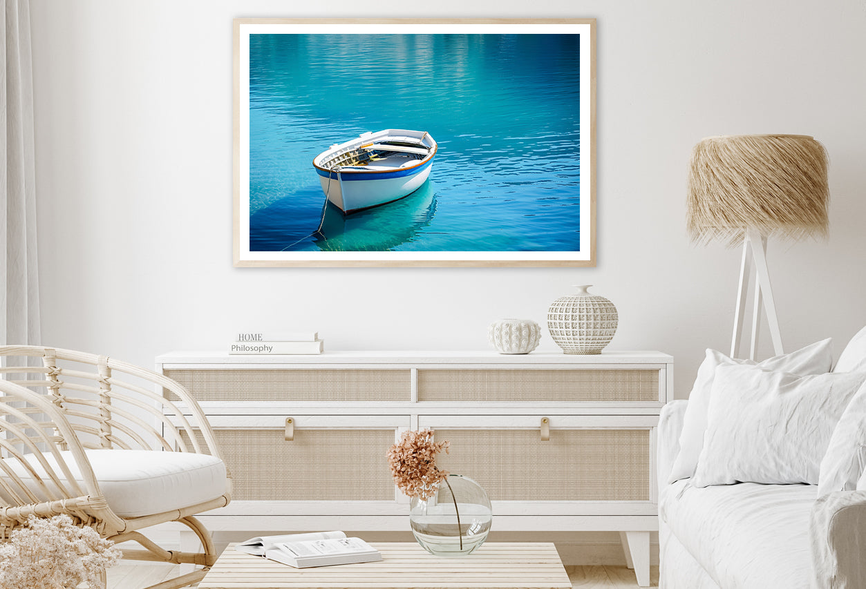 Small White Fishing Boat Floating Alone Home Decor Premium Quality Poster Print Choose Your Sizes