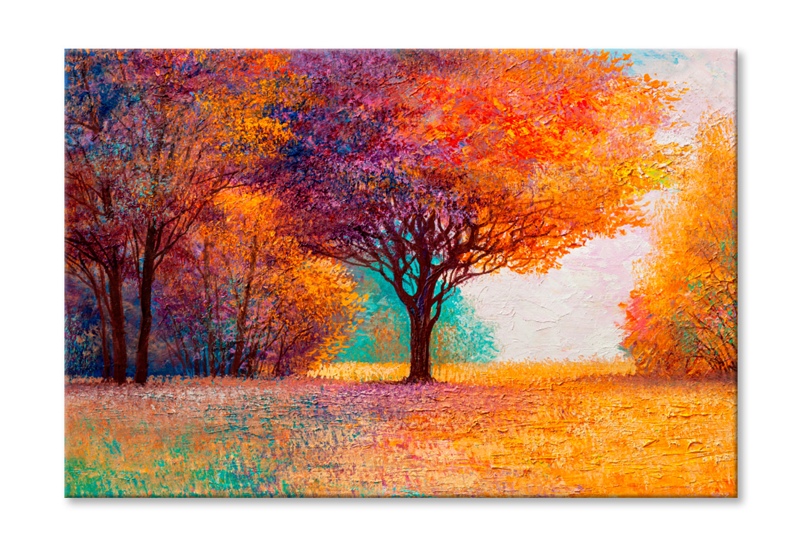 Colorful Trees In Autumn Oil Painting Wall Art Limited Edition High Quality Print Stretched Canvas None