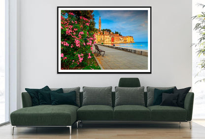 Old Town of Rovinj with Beautiful Pink Oleander Flowers Home Decor Premium Quality Poster Print Choose Your Sizes