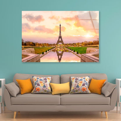 View Of the Eiffel Tower from The Reflecting Pool Acrylic Glass Print Tempered Glass Wall Art 100% Made in Australia Ready to Hang